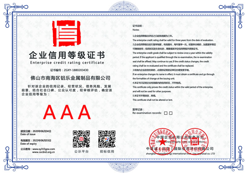 惠州企业信用等级证书